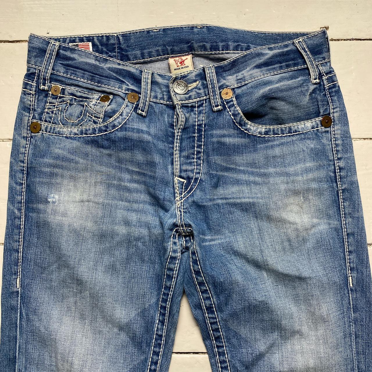 True Religion Mickey Big T Light Blue Big White Stitch Jeans