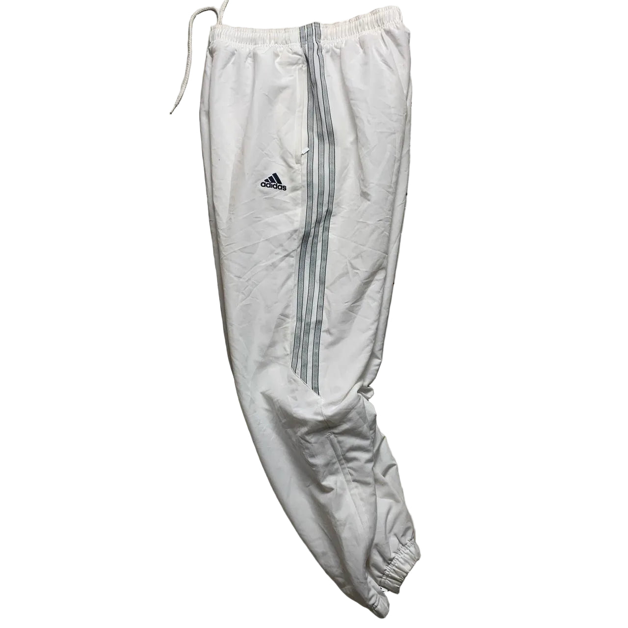 Adidas White and Navy Stripe Shell Track Pant Bottoms (S)