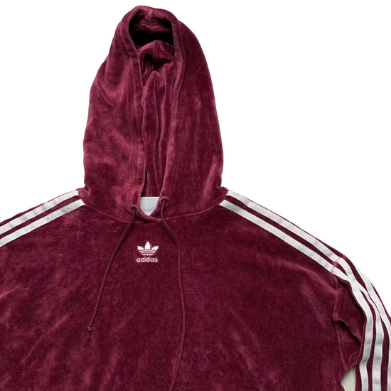 Adidas Velour Womens Hoodie Burgundy and White (S)