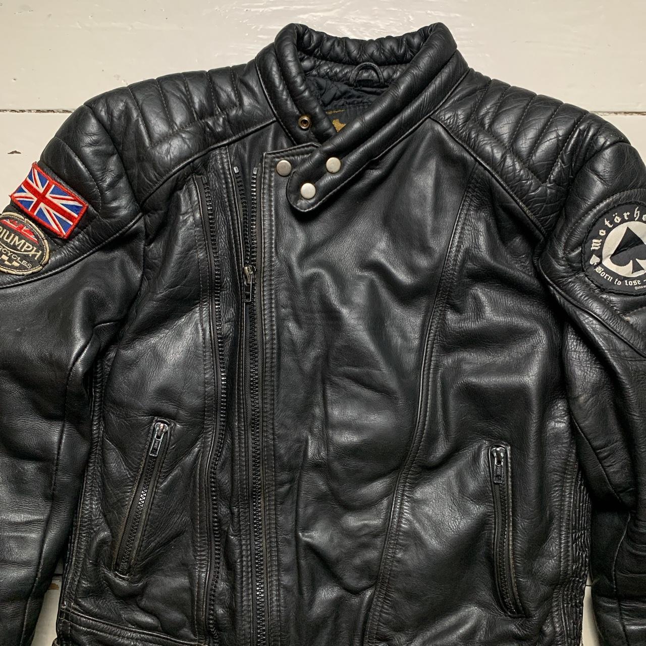 Triumph Motorhead UK Vintage Black Leather Motorcycle Jacket