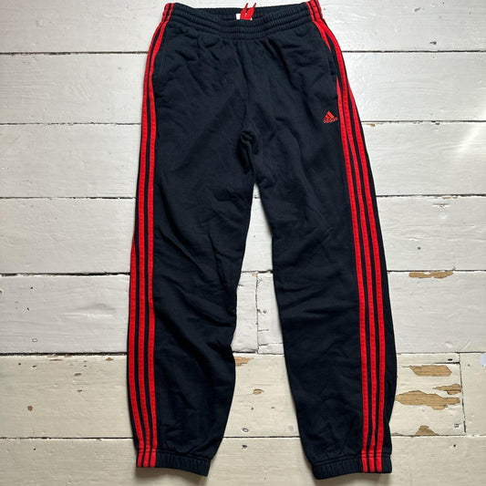 Adidas Black and Red 3 Stripe Joggers