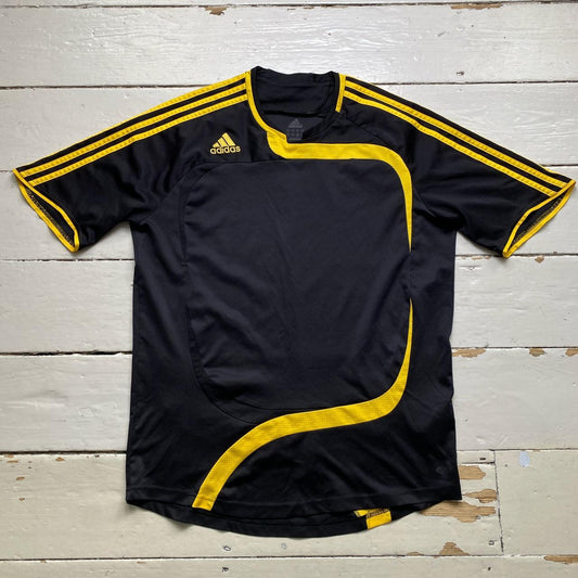Adidas Black and Yellow Vintage Football Jersey