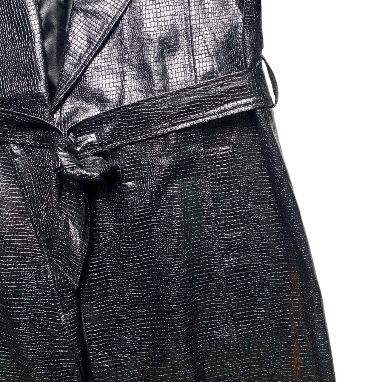 Biba Snakeskin Black Long Trench Coat (UK 12)