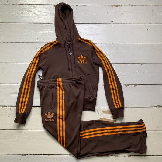 Adidas Womens Brown and Orange Vintage Tracksuit