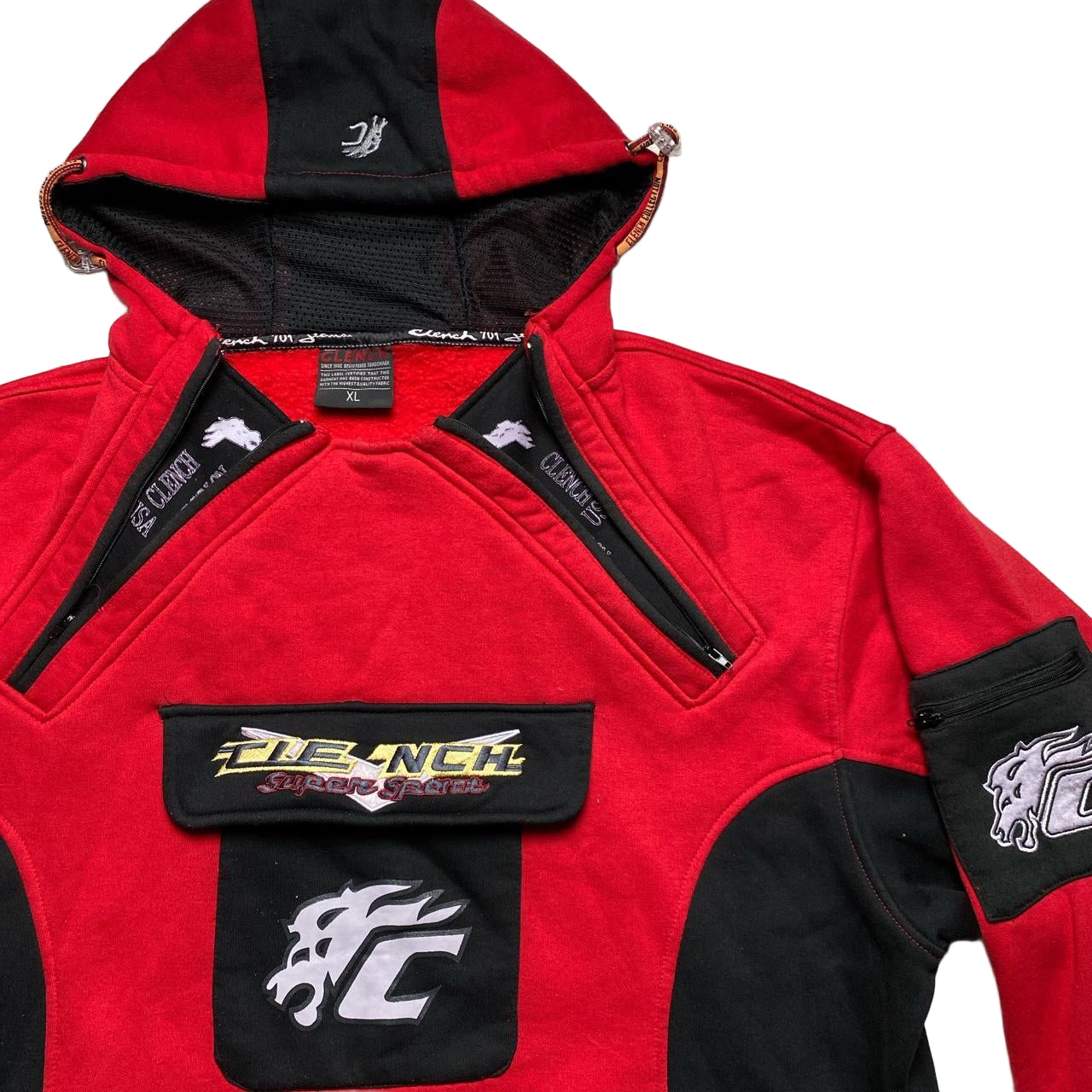 Cleanch Super Sports Vintage 90’s Baggy Red and Black Hip Hop Tracksuit (XL/2XL)