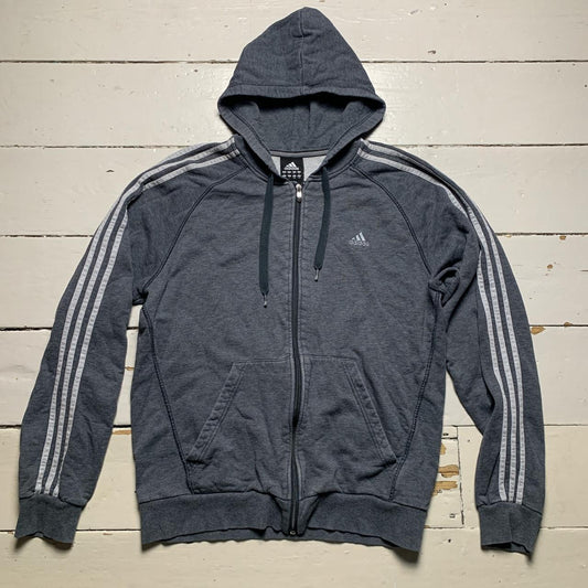 Adidas Performance Essentials Grey 3 Stripe Two Tone Hoodie