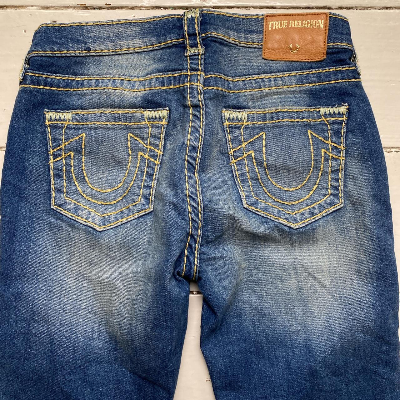 True Religion Halle Womens Blue and Big Yellow Stitch Jeans