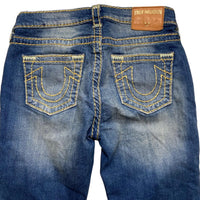 True Religion Halle Womens Blue and Big Yellow Stitch Jeans (27W)