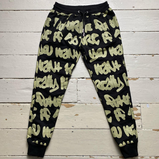 B Side London Graffiti Black and Green All Over Print Joggers