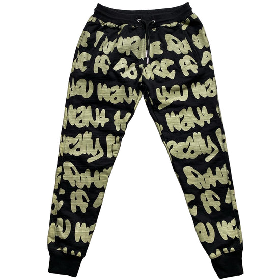 B Side London Graffiti Black and Green All Over Print Joggers (M)