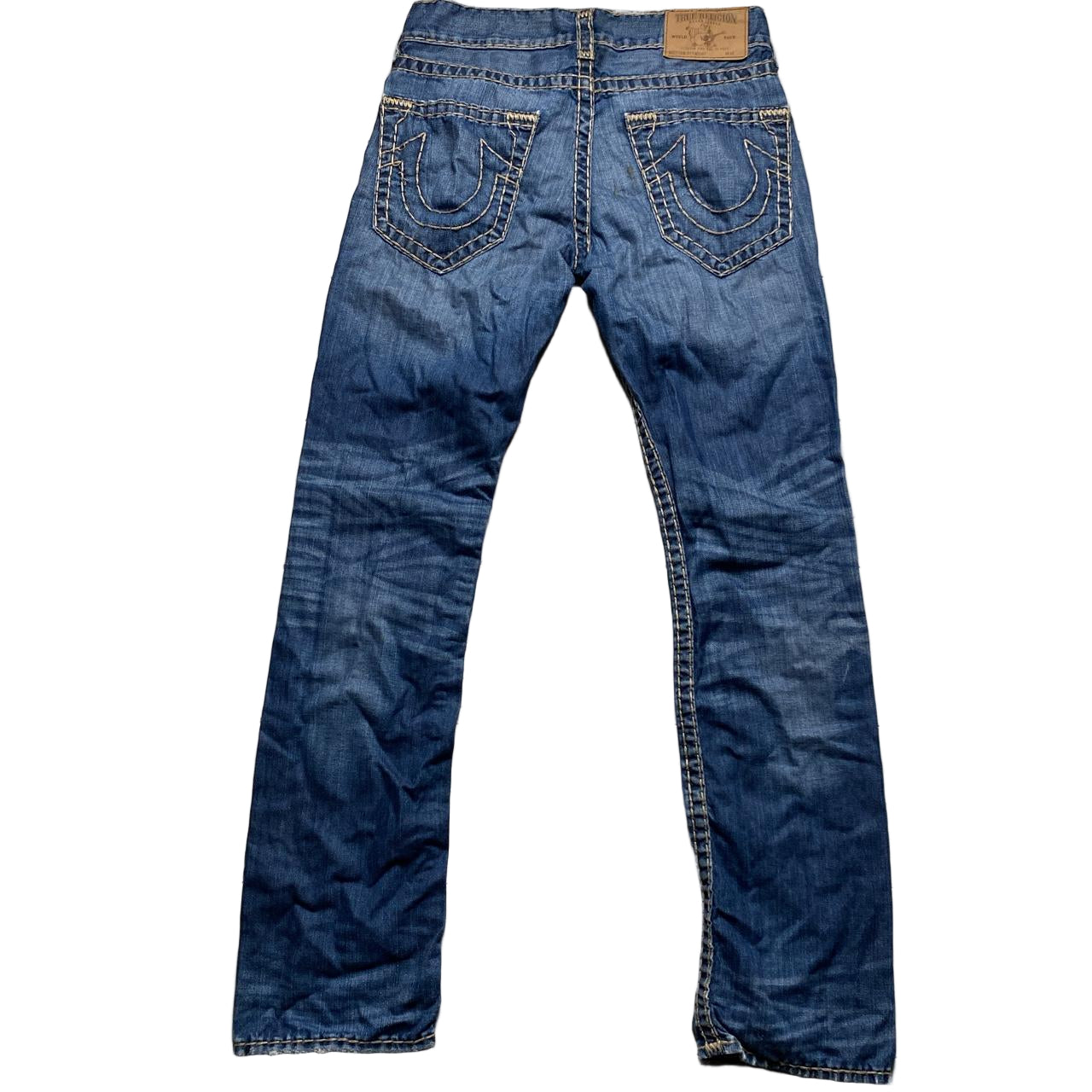 True Religion Navy and Cream Big Stitch Super T Baggy Jeans (30W)