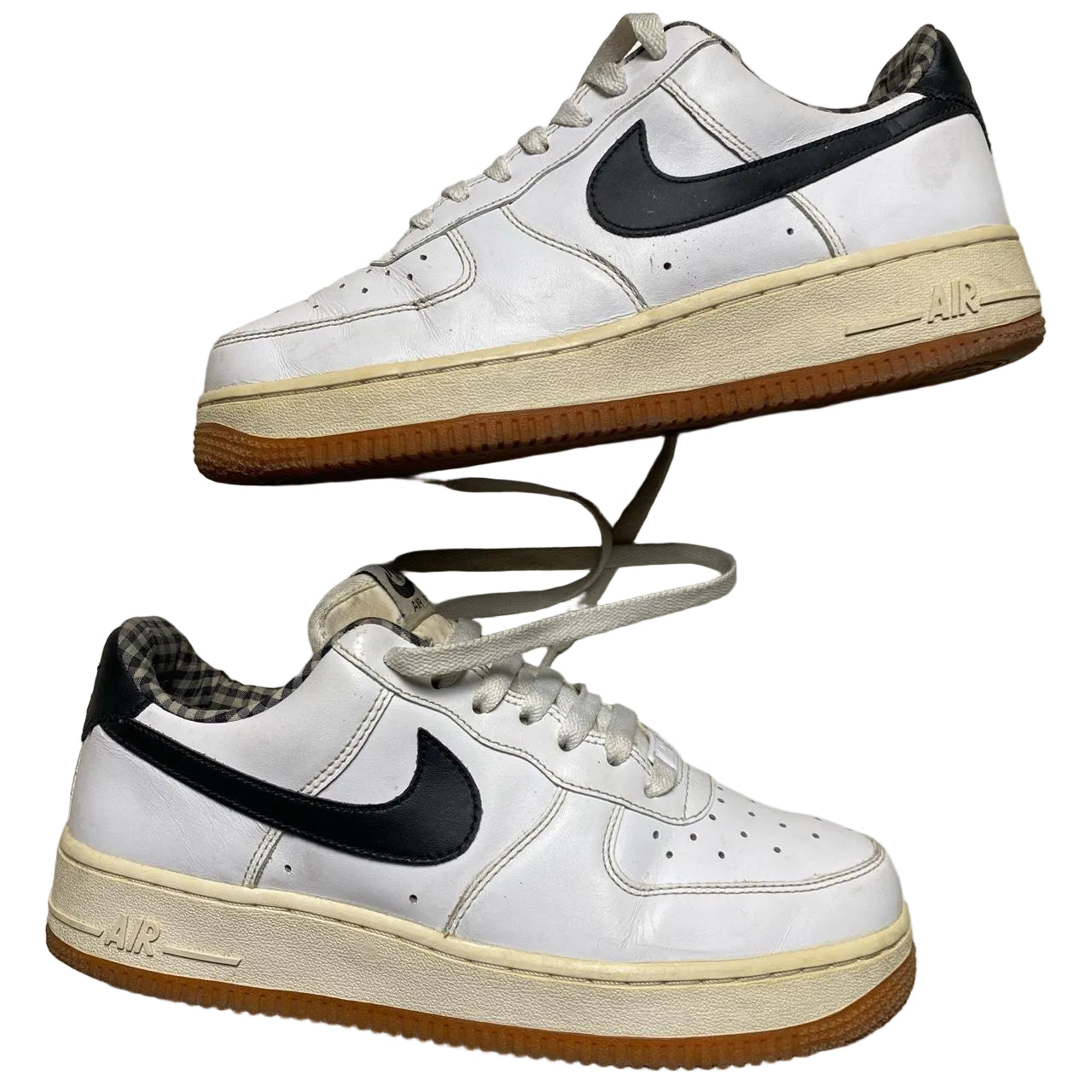 Nike Air Force 1 White and Black Gum Sole Checkered Interior (UK 6)