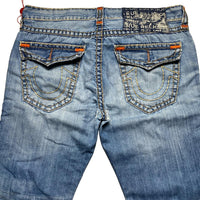 True Religion Rocco Light Blue Big Yellow and Orange Stitch Baggy Jeans (36W)