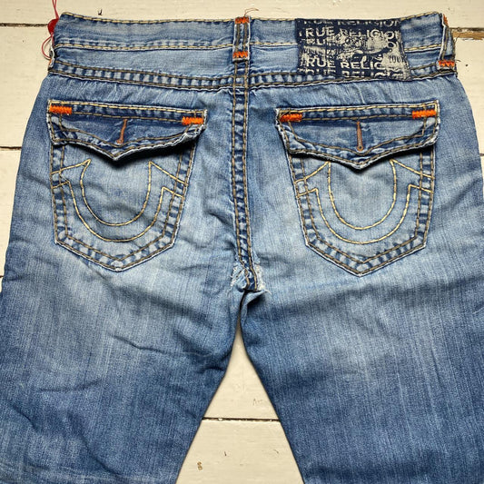 True Religion Rocco Light Blue Big Yellow and Orange Stitch Baggy Jeans