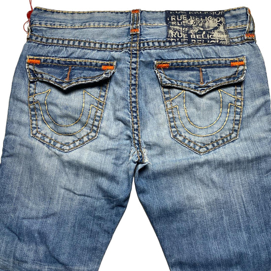 True Religion Rocco Light Blue Big Yellow and Orange Stitch Baggy Jeans (36W)