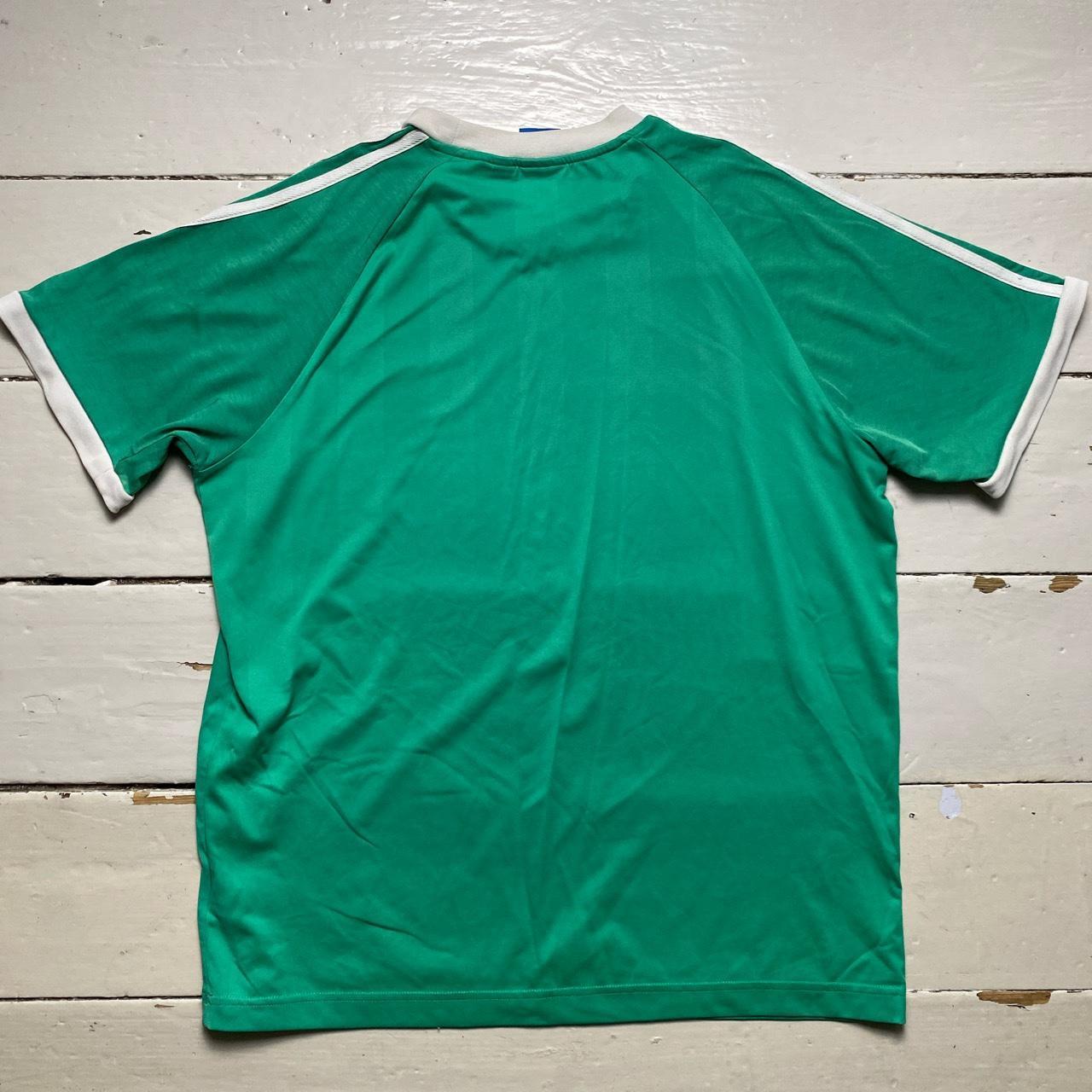 Adidas Green and White Stripe T Shirt