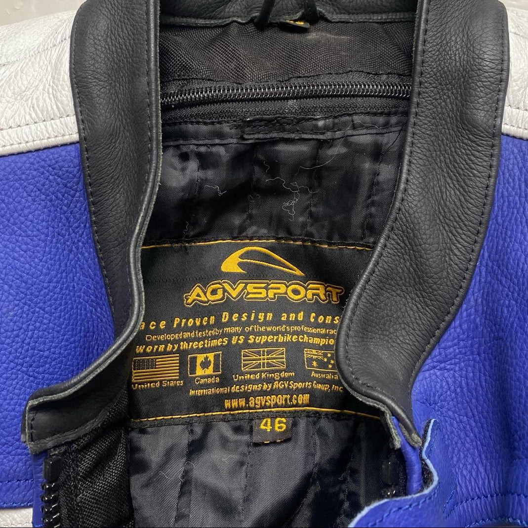 Suzuki R GSX Blue White Black and Red Leather Motorcycle Biker Jacket (46)