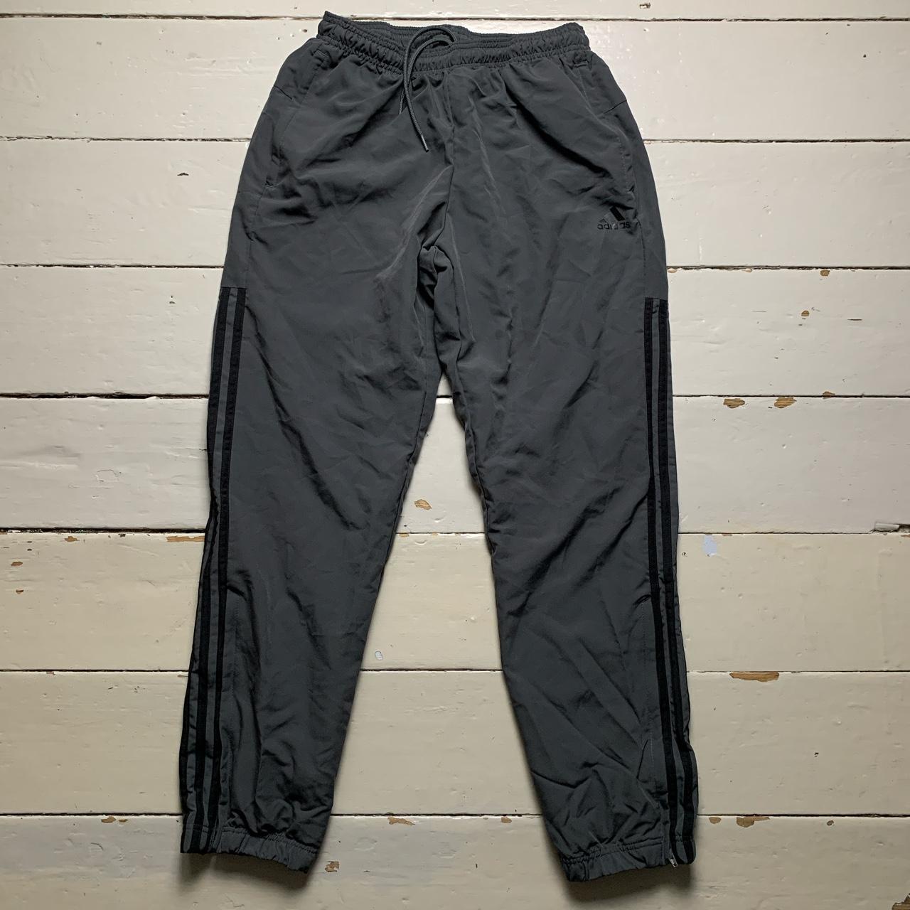 Adidas Grey and Black Baggy Shell Track Pant Bottoms