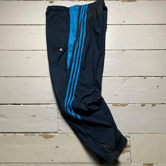 Adidas Vintage Black Navy and Blue Shell Trackpant Baggy Bottoms