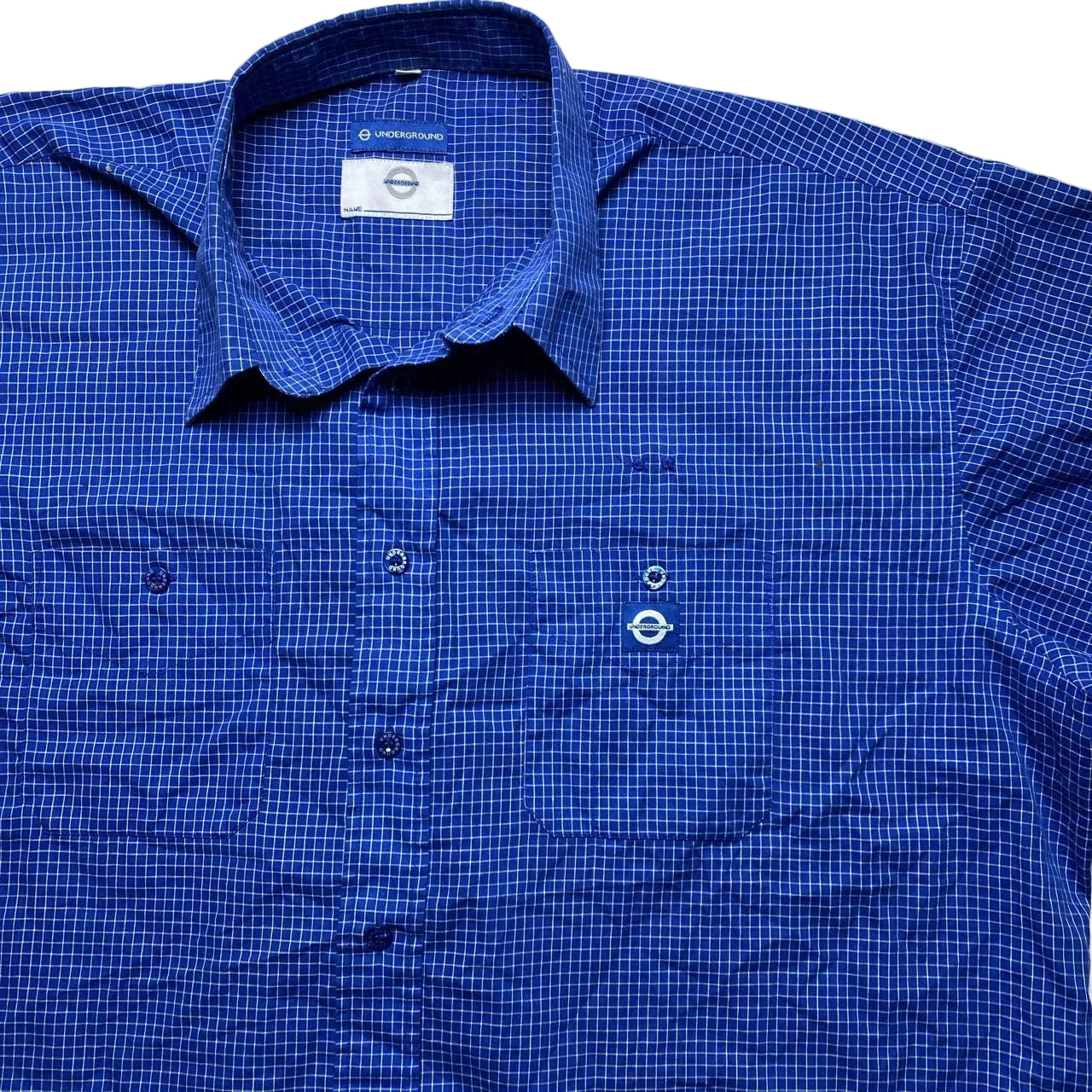 Vintage 90’s Blue and White Grid Short Sleeve Shirt (XL)