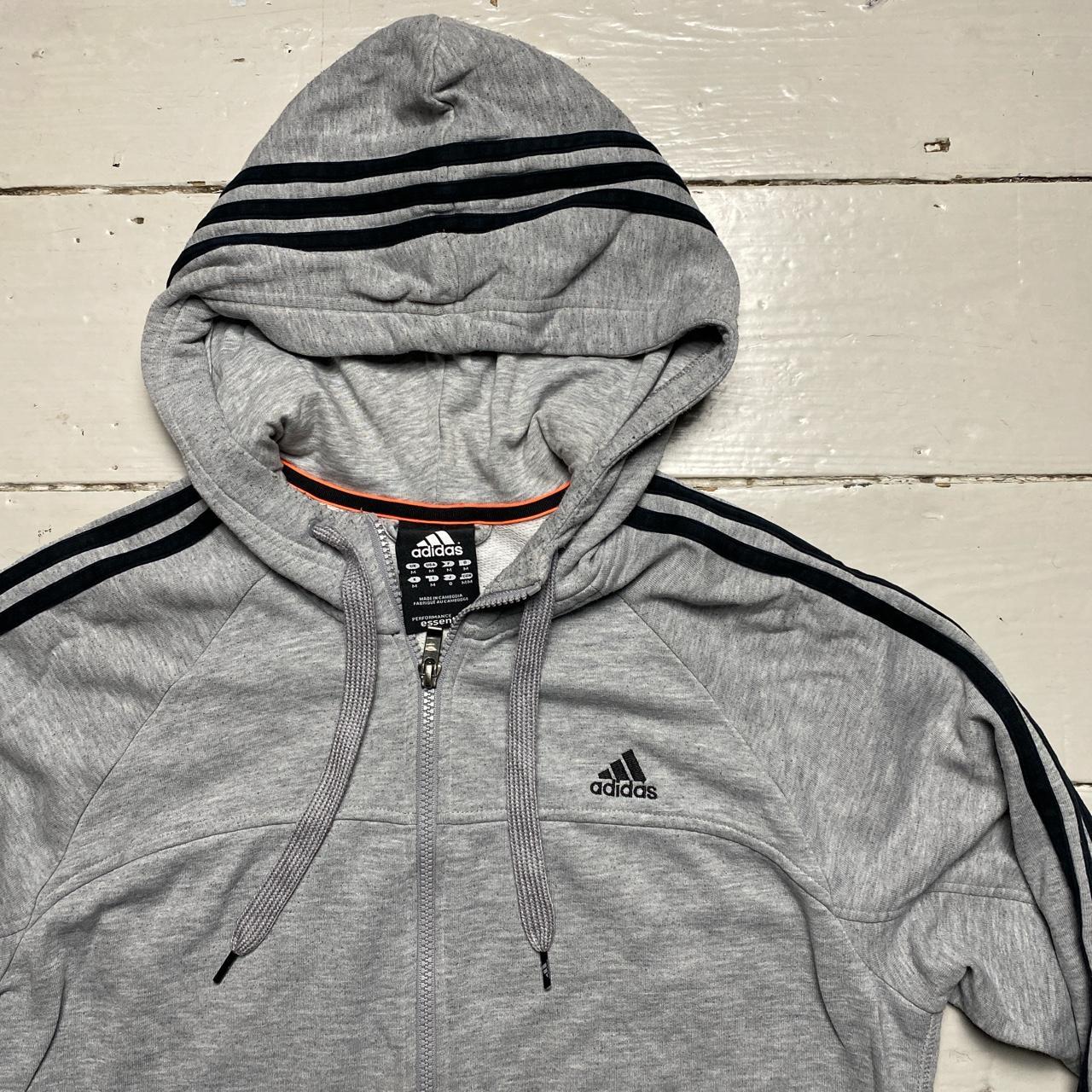 Adidas Performance Essentials Grey and Black Stripe Hoodie