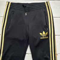 Adidas Originals Black and Gold Vintage Track Pant Flared Bottoms