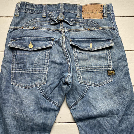 G Star Elwood 5620 Light Blue Stonewash Baggy Cargo Jeans