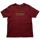 Stussy Burgundy and Yellow Spellout T Shirt (M)