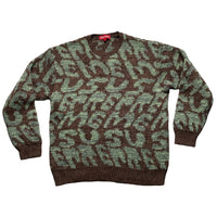 Supreme Stacked Thick Knit All Over Spellout Green and Brown Jumper (S)