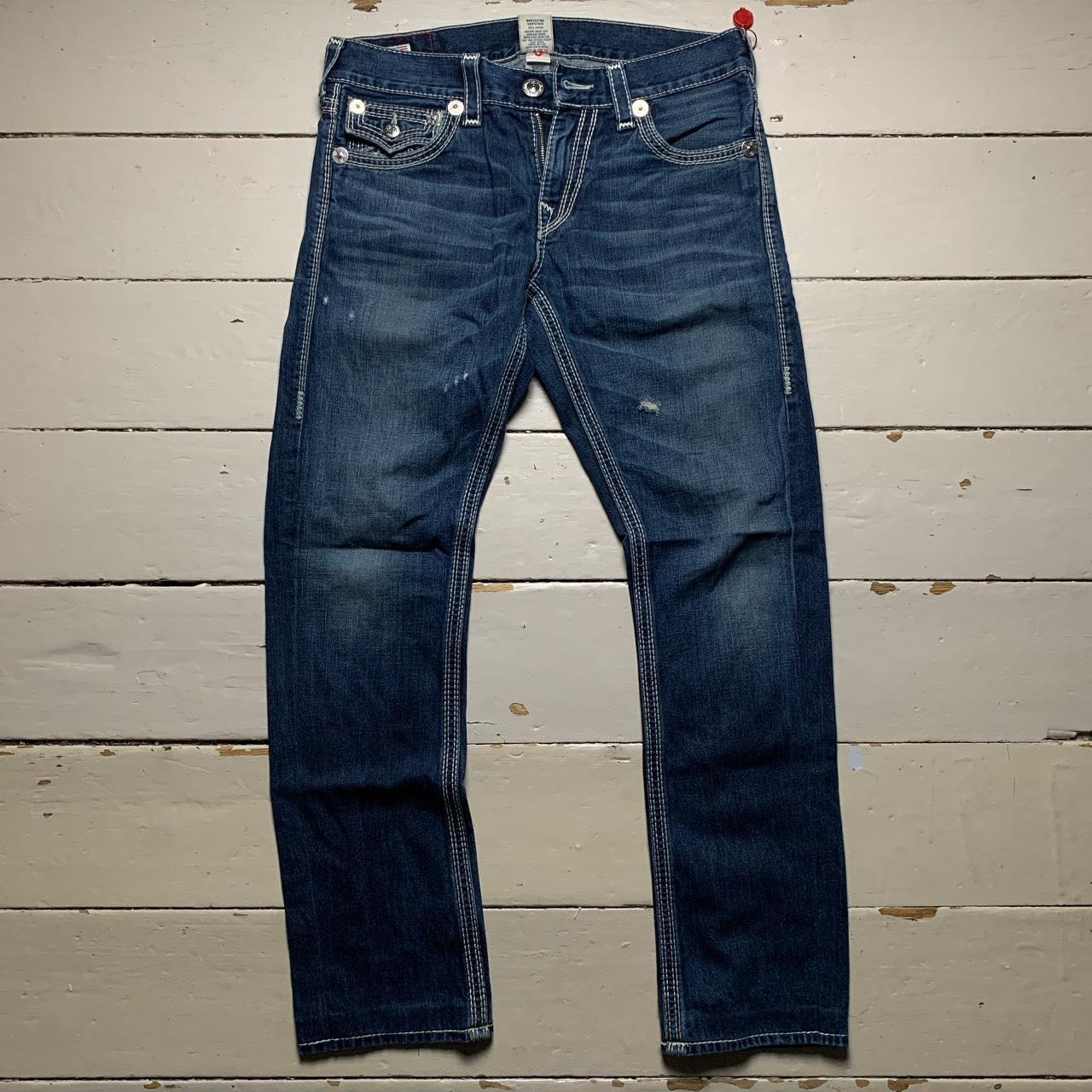 True Religion Ricky Big QT Navy and White Stitch Jeans