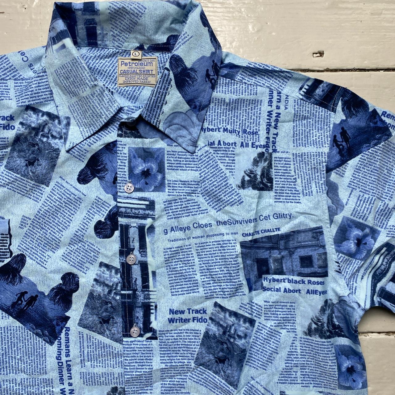 Petroleum Vintage All Over Newspaper Print Light Blue Shirt