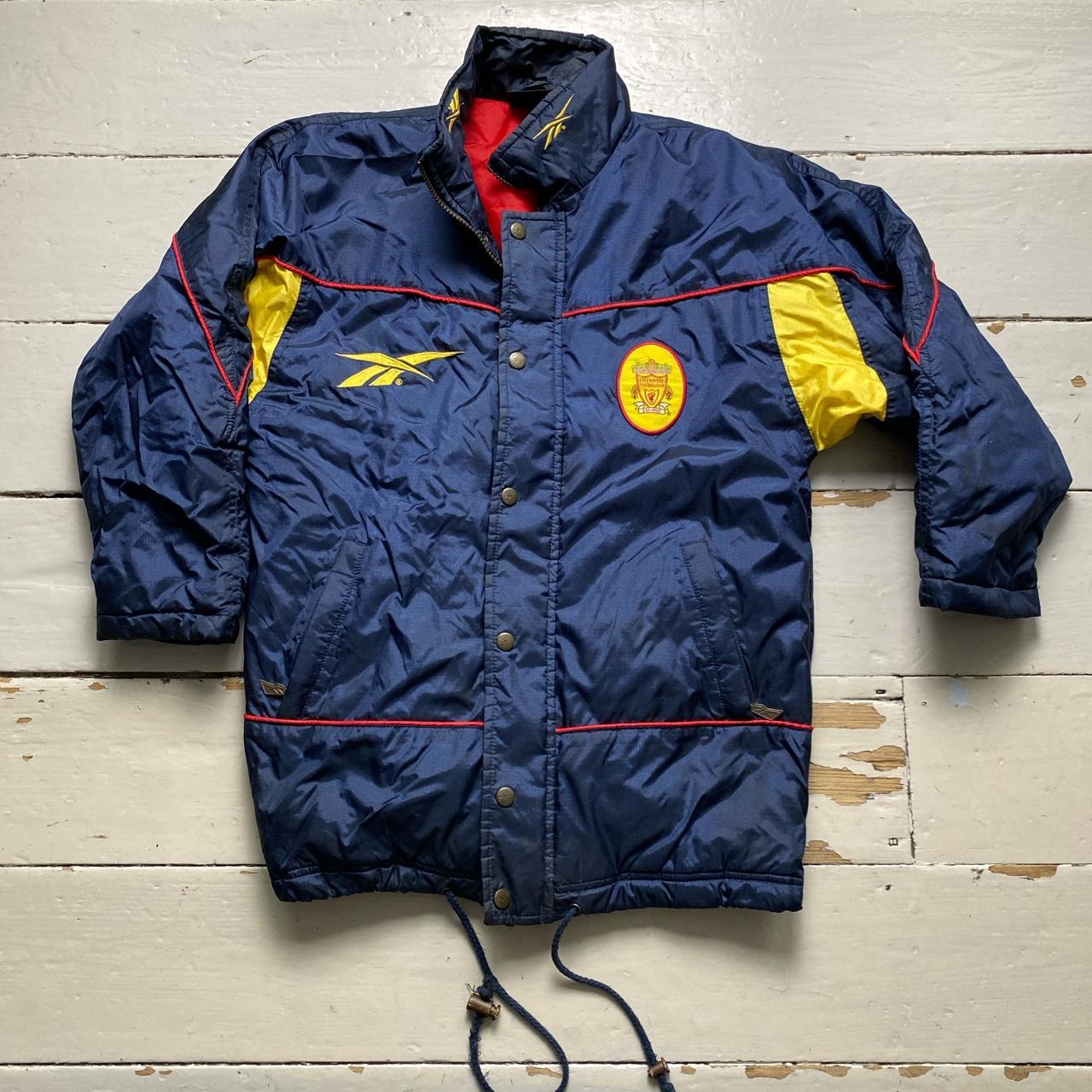 Liverpool 1990’s 97/98 Carlsberg Reebok Vintage Navy Yellow and Red Puffer Bench Jacket