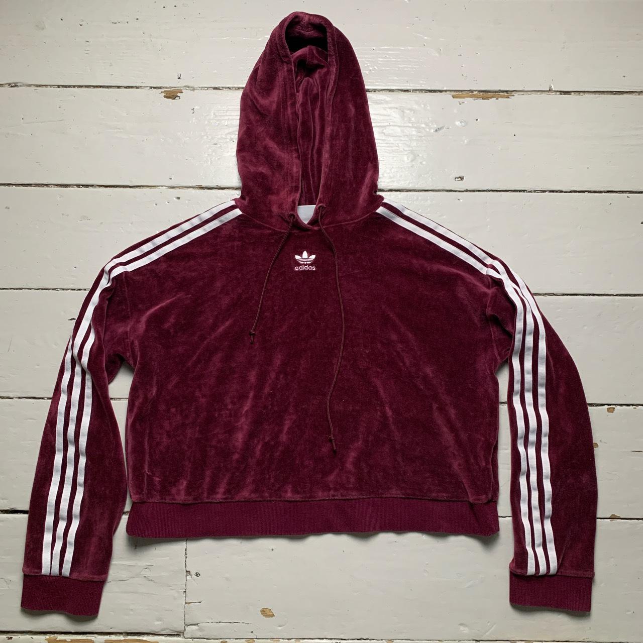 Adidas Velour Womens Hoodie Burgundy and White