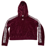 Adidas Velour Womens Hoodie Burgundy and White (S)