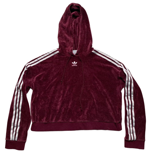Adidas Velour Womens Hoodie Burgundy and White (S)