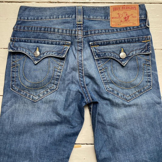 True Religion Billy Light Blue Gold Stitch Baggy Jeans