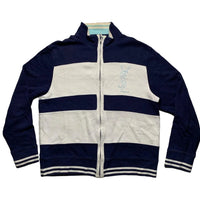 YSL Yves Saint Laurent Vintage Zip Jumper Navy Cream and Baby Blue (2XL)