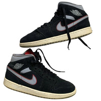 Jordan 1 Mid Black Particle Grey and Red (UK 9.5)