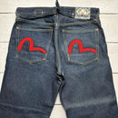 Evisu Lot 0005 Vintage Daicock Red Swoosh Navy Jeans