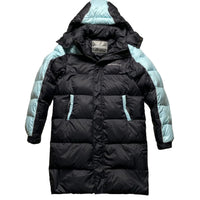 Benjart Bubble Puffer Parka Long Coat Black and Baby Blue (XS)