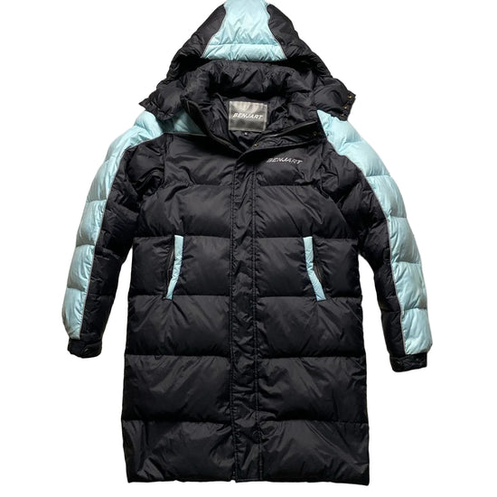 Benjart Bubble Puffer Parka Long Coat Black and Baby Blue (XS)
