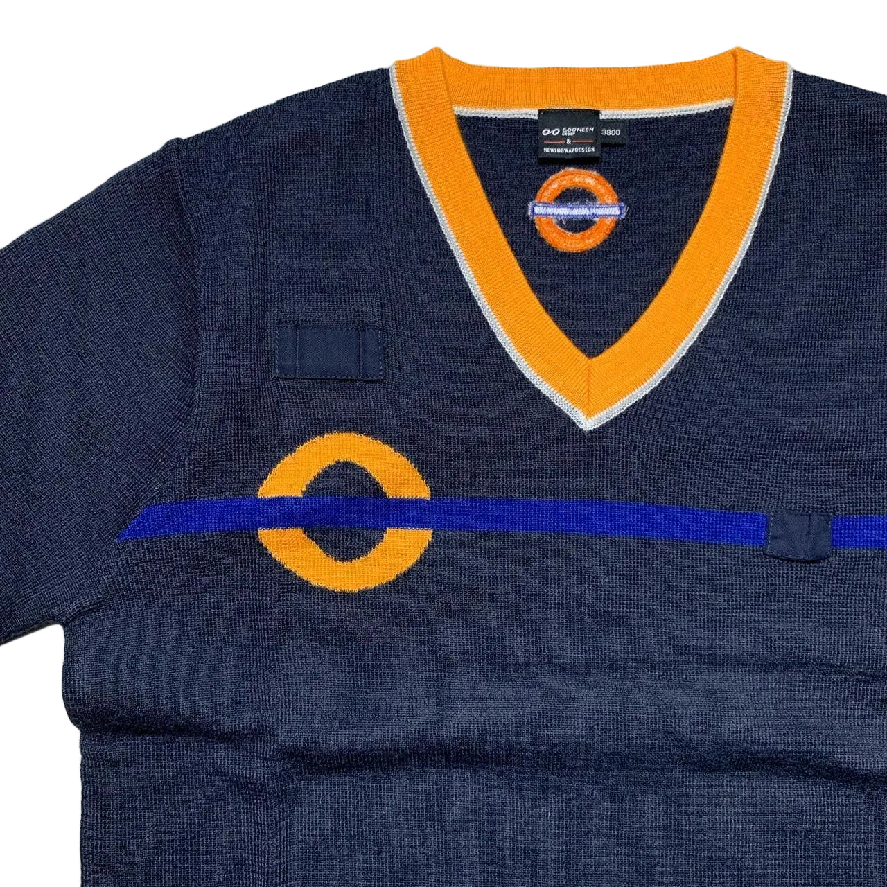 Workwear Navy and Orange V Neck Jumper (S)