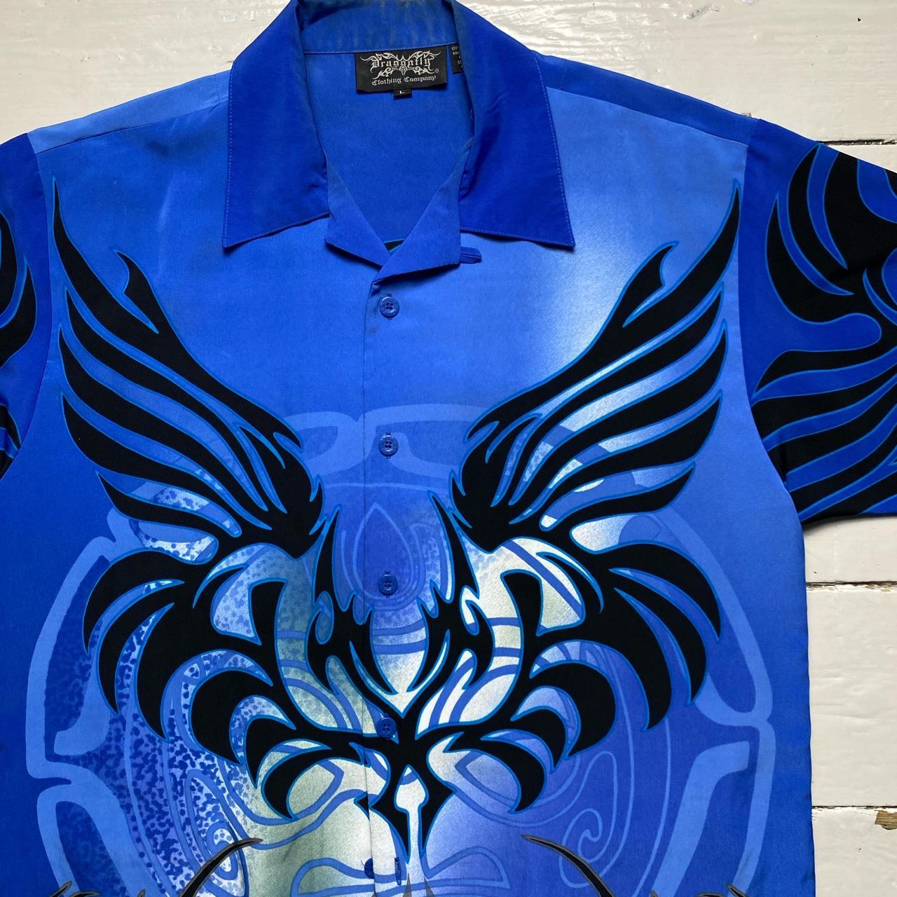 Dragonfly Vintage y2k Blue and Black Silk Shirt