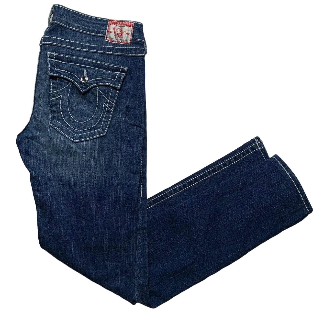 True Religion Disco Julie Big T Navy Stonewash and White Stitch Womens Jeans (31W)