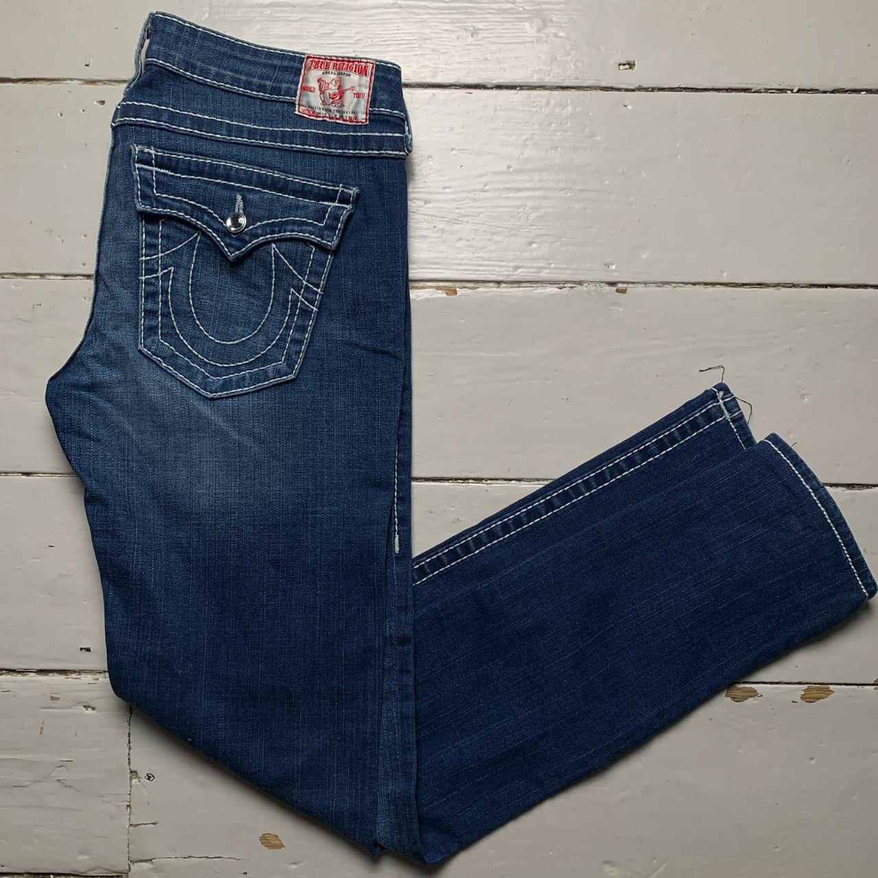 True Religion Disco Julie Big T Navy Stonewash and White Stitch Womens Jeans