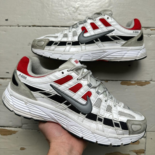 Nike P-6000 White Silver and University Red