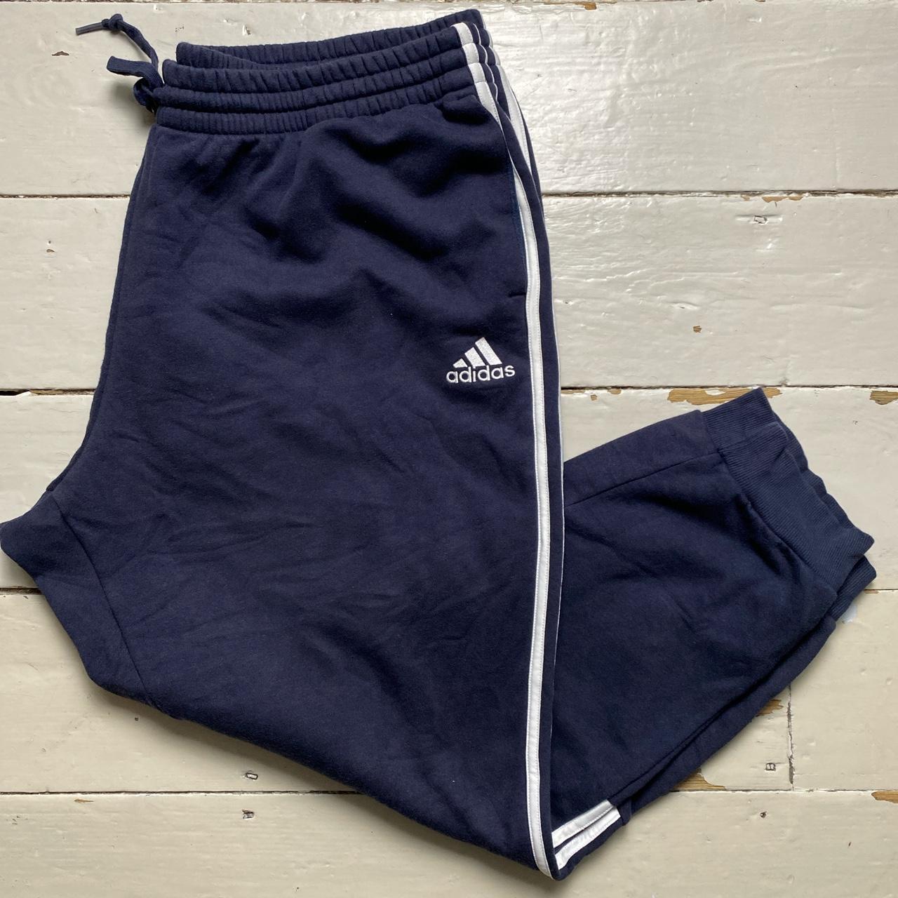 Adidas Navy and White Stripe Baggy Joggers