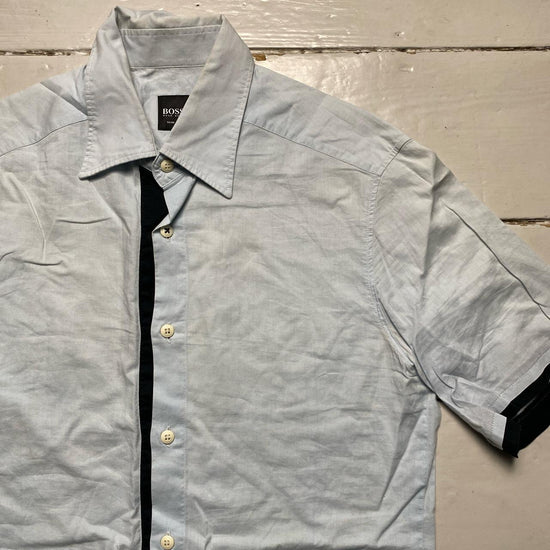 Hugo Boss Light Blue and Navy Short Sleeve Shirt