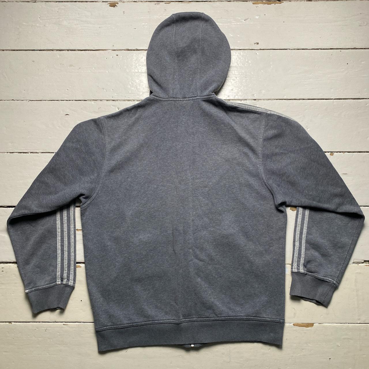 Adidas Grey Two Tone 3 Stripe Spellout Hoodie