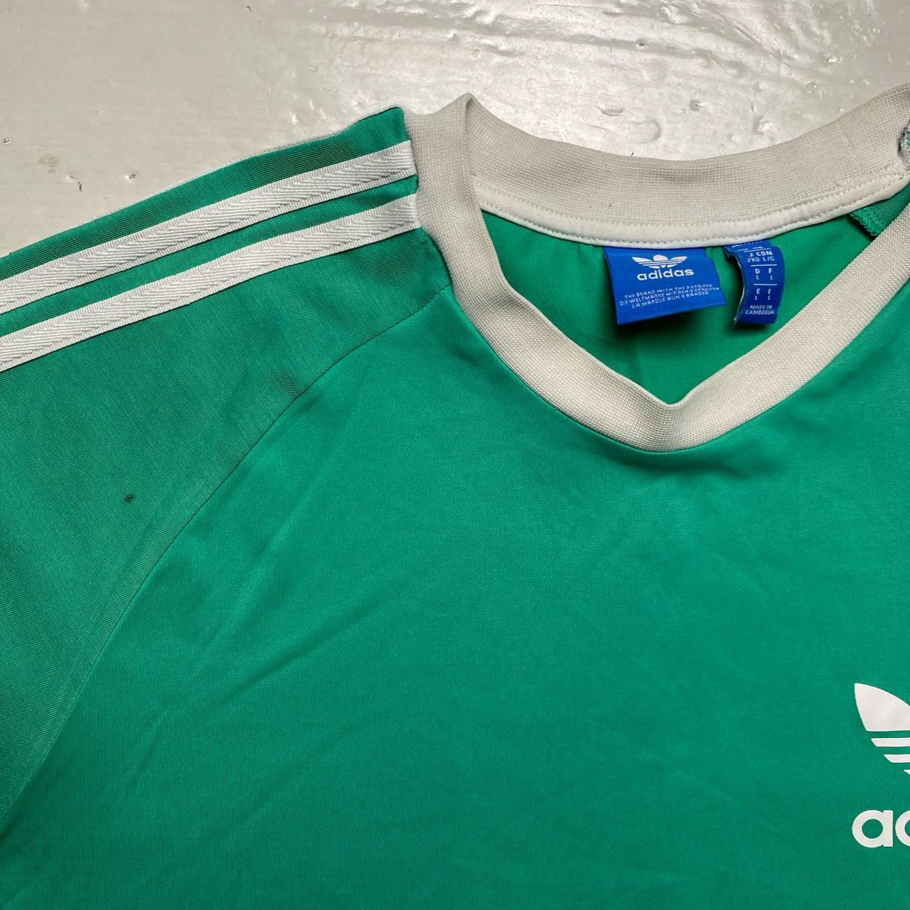 Adidas Green and White Stripe T Shirt